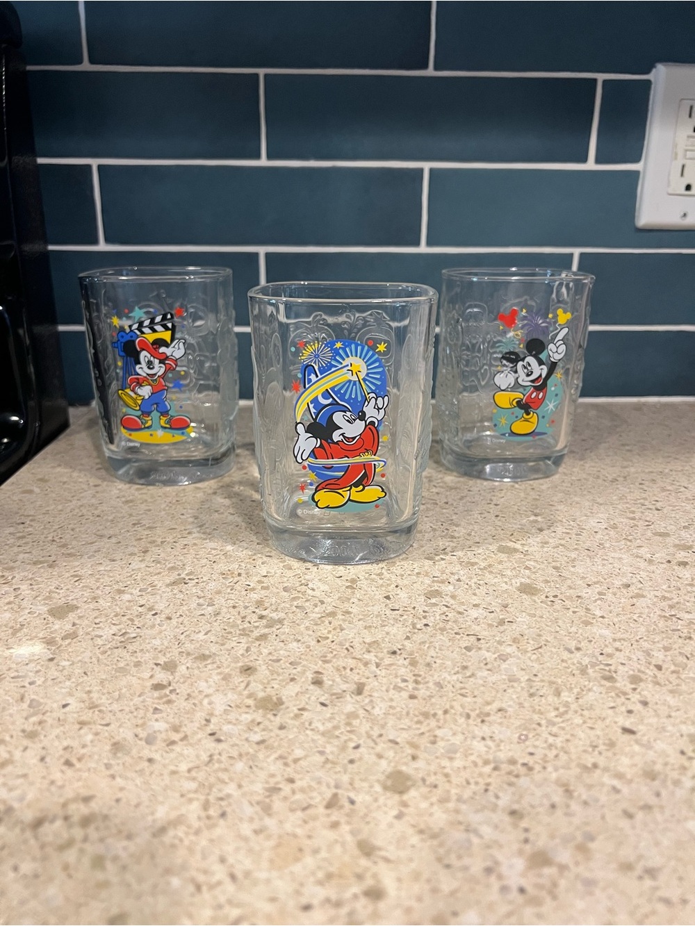 Disney Multicolor Mickey Mouse Glass Tumblers - Red, Yellow, Blue Accents